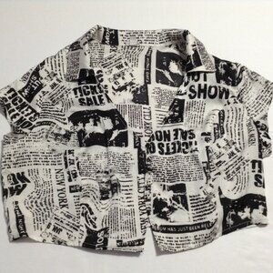 Garage Newspaper Print Cropped Button Down Shirt - Size Large